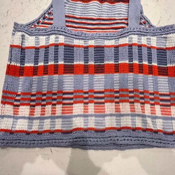 Banana Republic Crochet Cotton Plaid Halter Knit Sweater Chunky Tank Top Sz Lg - Picture 5 of 13